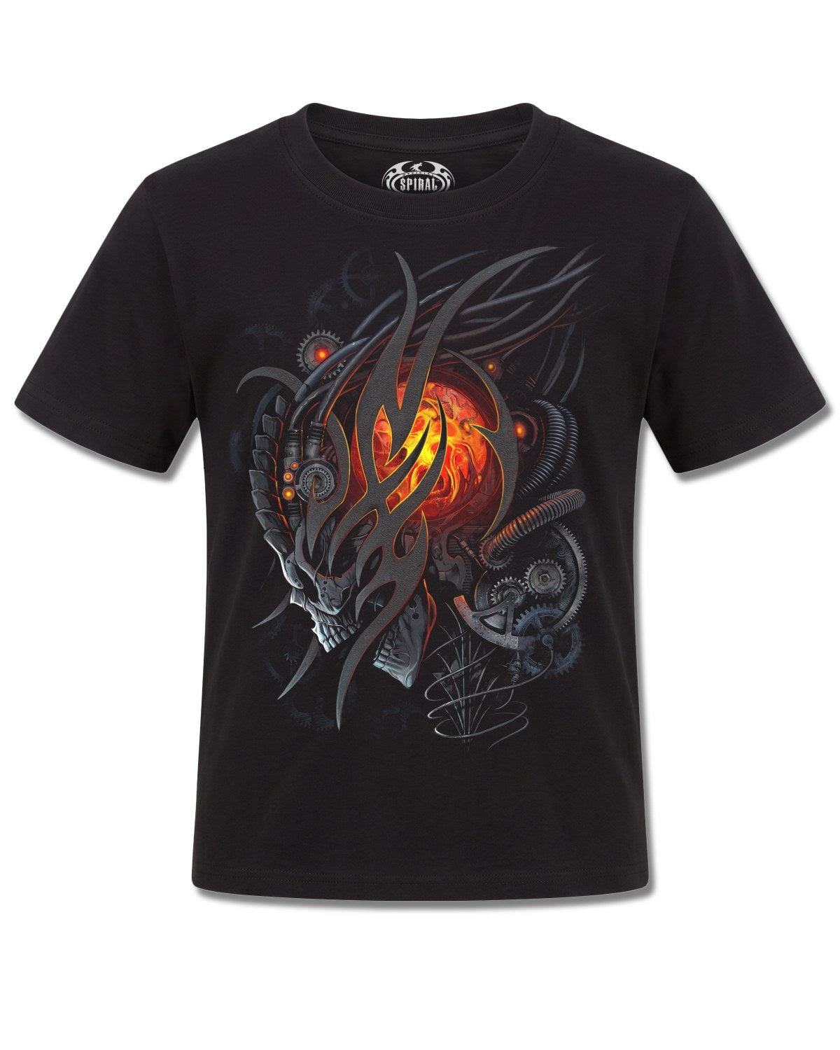 Spiral Steampunk Skull design, front view on Black K121, Rock Off Retail official merch