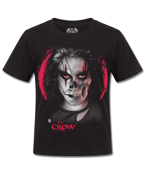 The Crow Skull Face (The Crow) design, front view on Black K121, Rock Off Retail official merch