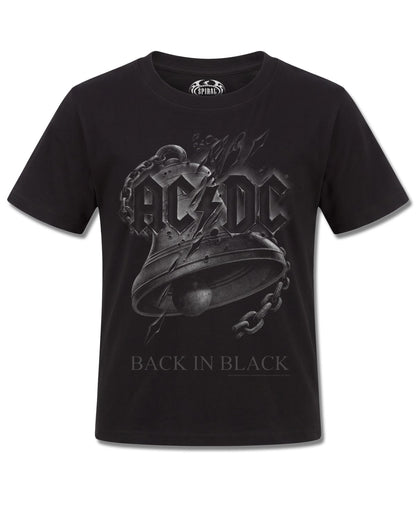 AC/DC Back In Black Torn (AC/DC) design, front view on Black K121, Rock Off Retail official merch