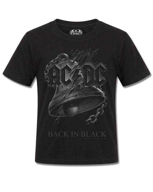 AC/DC Back In Black Torn (AC/DC) design, front view on Black K121, Rock Off Retail official merch
