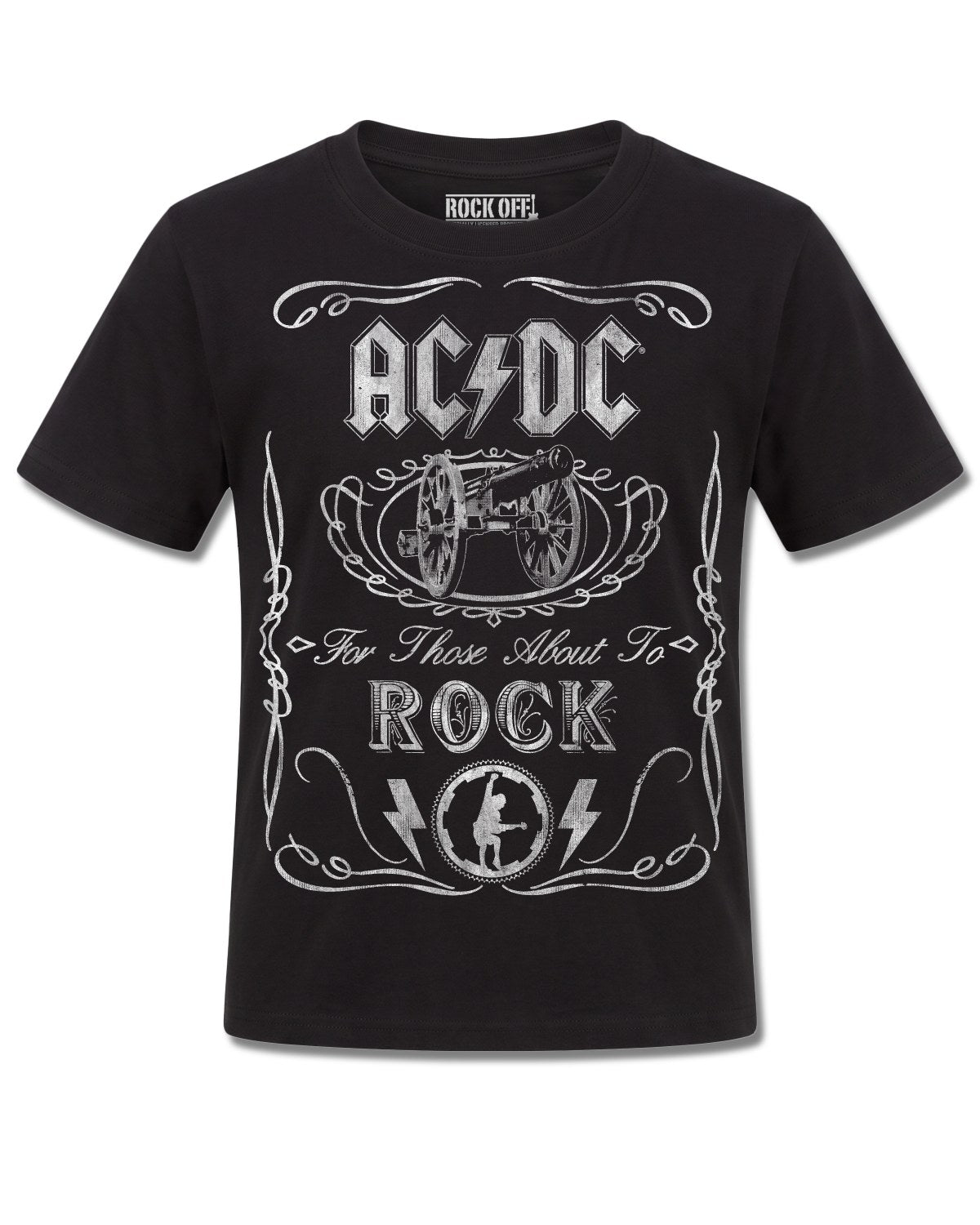AC/DC Vintage Cannon Swig (AC/DC) design, front view on Black K121, Rock Off Retail official merch