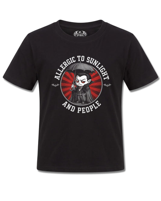 Spiral Allergies design, front view on Black K121, Rock Off Retail official merch