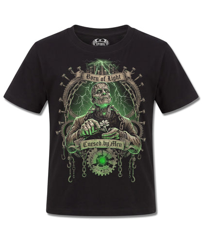 Spiral Cursed By Men design, front view on Black K121, Rock Off Retail official merch