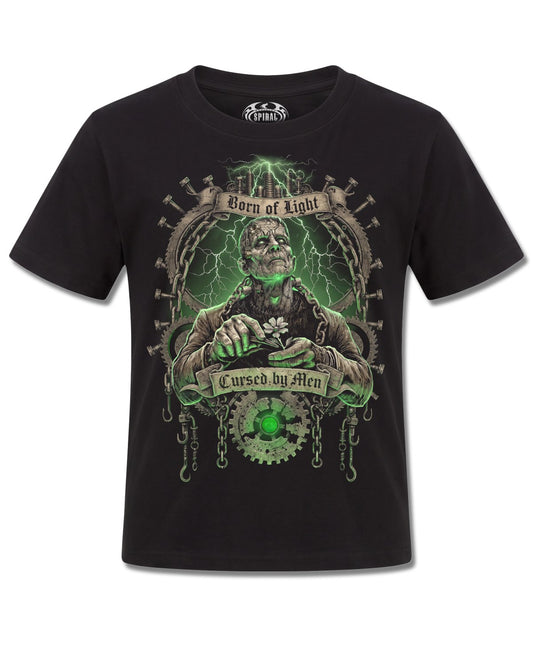 Spiral Cursed By Men design, front view on Black K121, Rock Off Retail official merch