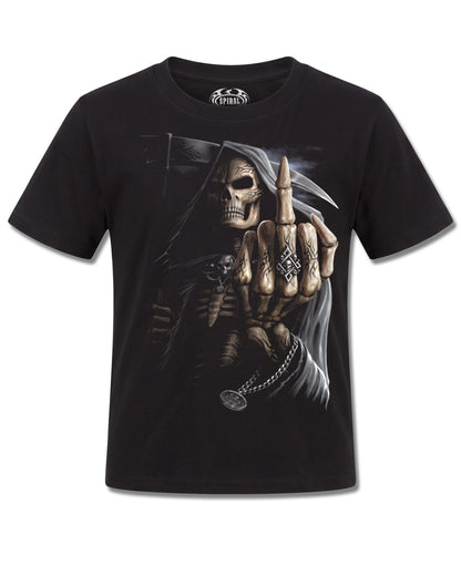 Spiral Bone Finger design, front view on Black K121, Rock Off Retail official merch