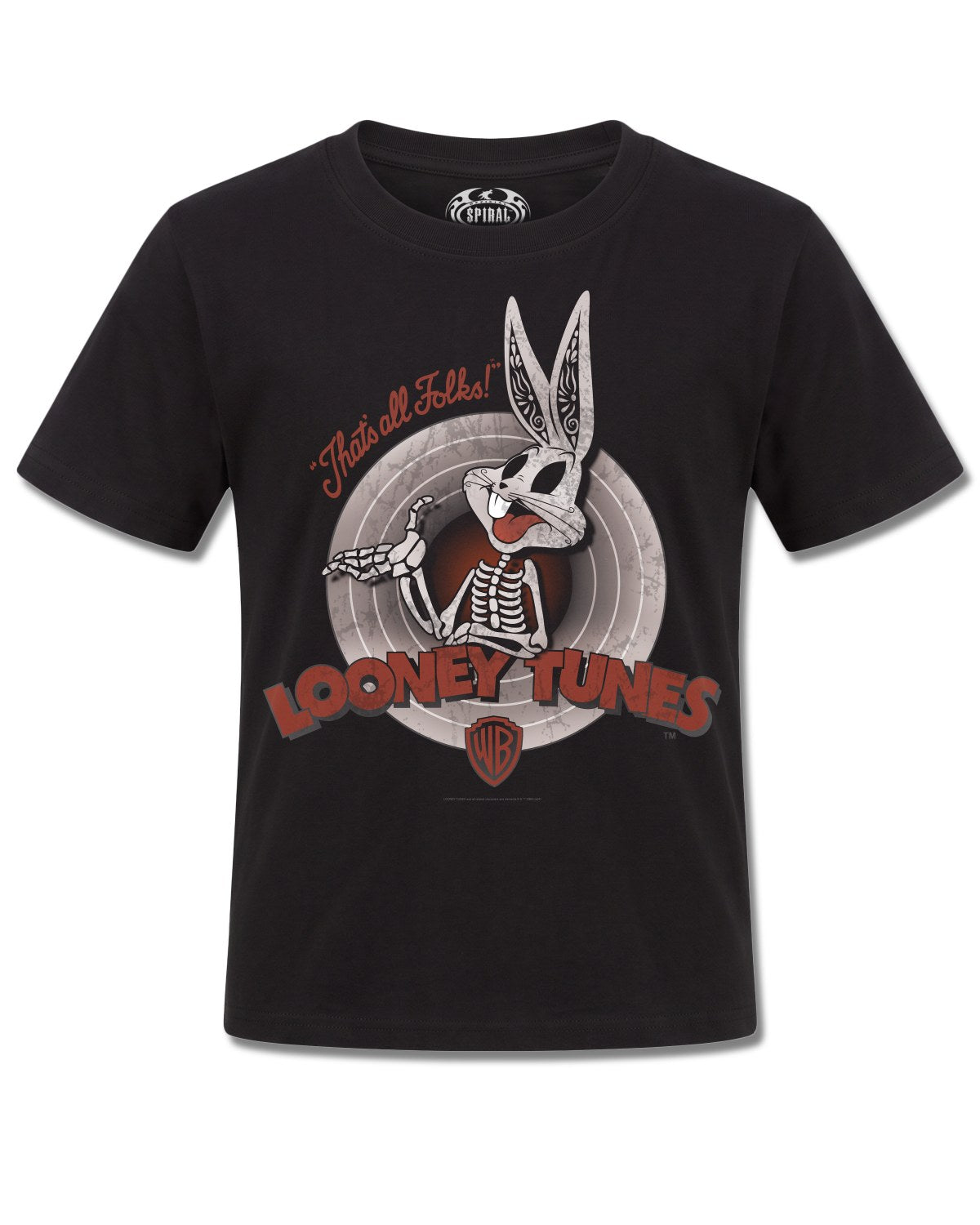 Looney Tunes Bugs Skull (Looney Tunes) design, front view on Black K121, Rock Off Retail official merch