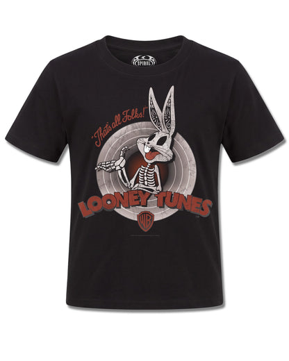 Looney Tunes Bugs Skull (Looney Tunes) design, front view on Black K121, Rock Off Retail official merch