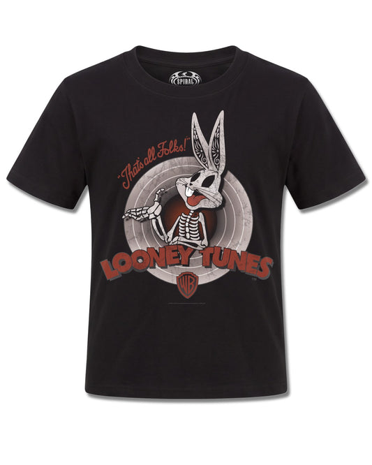 Looney Tunes Bugs Skull (Looney Tunes) design, front view on Black K121, Rock Off Retail official merch