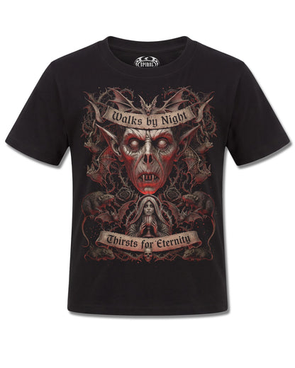 Spiral Walks By Night design, front view on Black K121, Rock Off Retail official merch