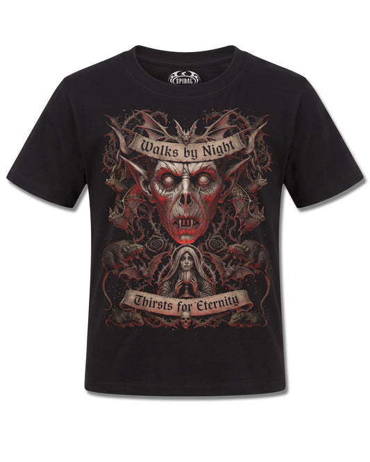 Spiral Walks By Night design, front view on Black K121, Rock Off Retail official merch
