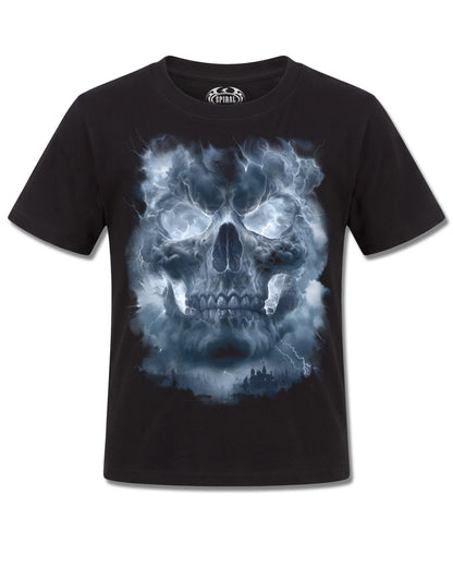 Spiral Grave Skies design, front view on Black K121, Rock Off Retail official merch