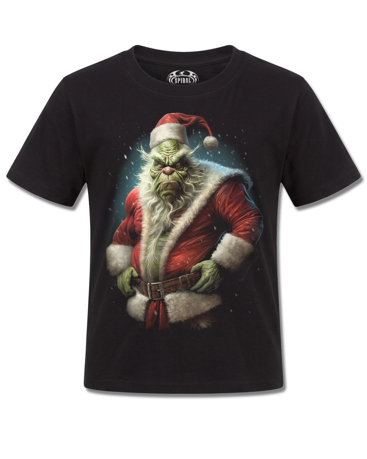 Spiral Bah Humbug design, front view on Black K121, Rock Off Retail official merch