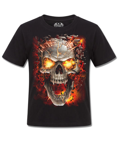 Spiral Skull Blast design, front view on Black K121, Rock Off Retail official merch