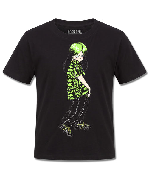 Billie Eilish Anime Billie (Billie Eilish) design, front view on Black K121, Rock Off Retail official merch