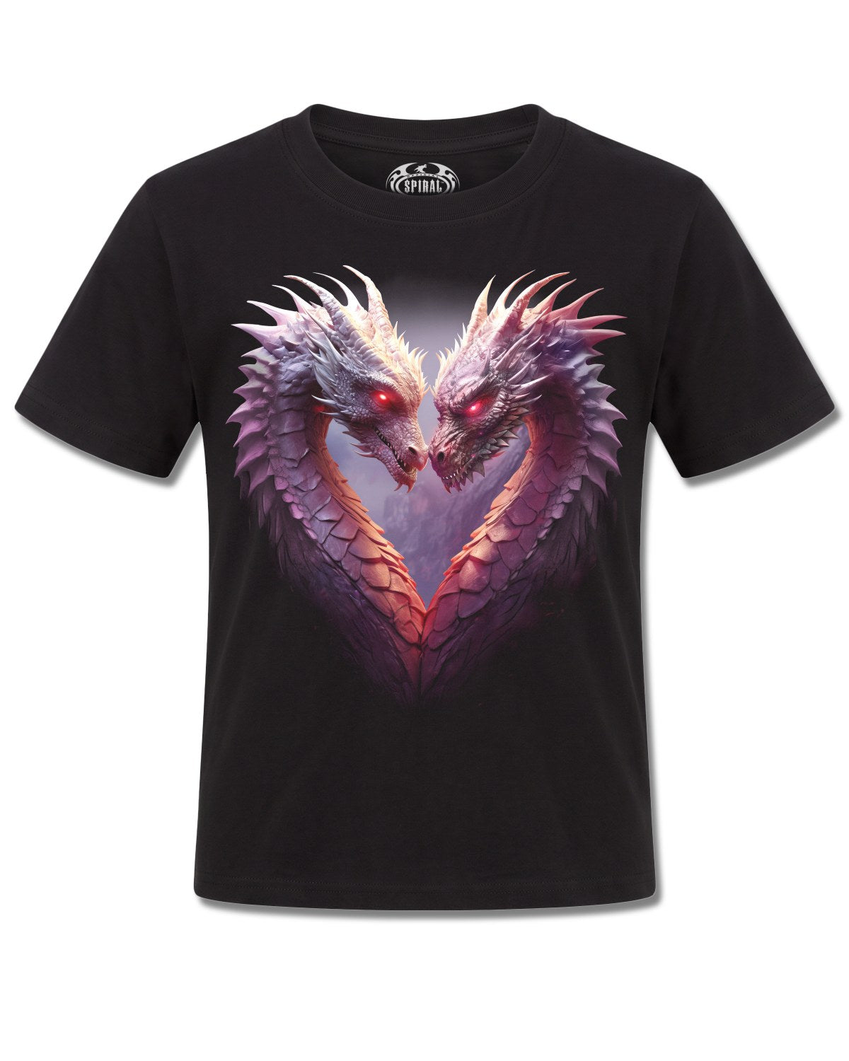 Spiral Heart Of Dragons design, front view on Black K121, Rock Off Retail official merch