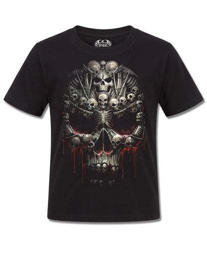Spiral Death Bones design, front view on Black K121, Rock Off Retail official merch