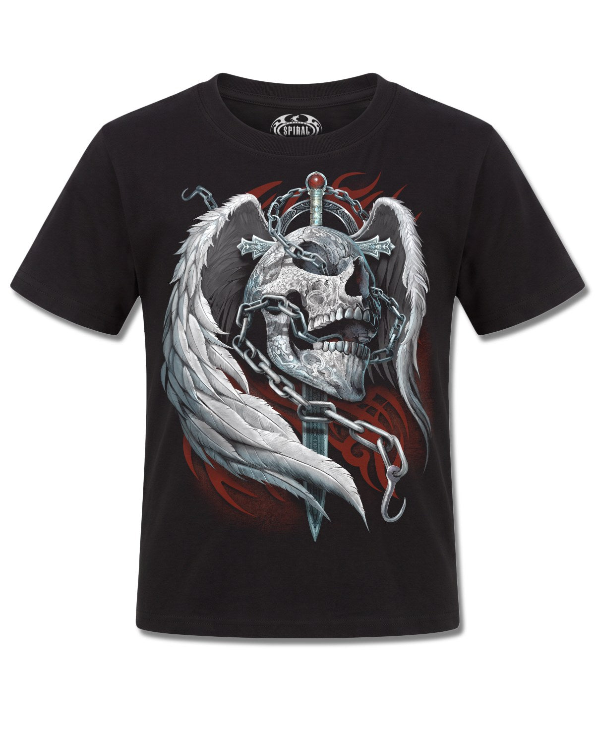 Spiral Enchained Soul design, front view on Black K121, Rock Off Retail official merch