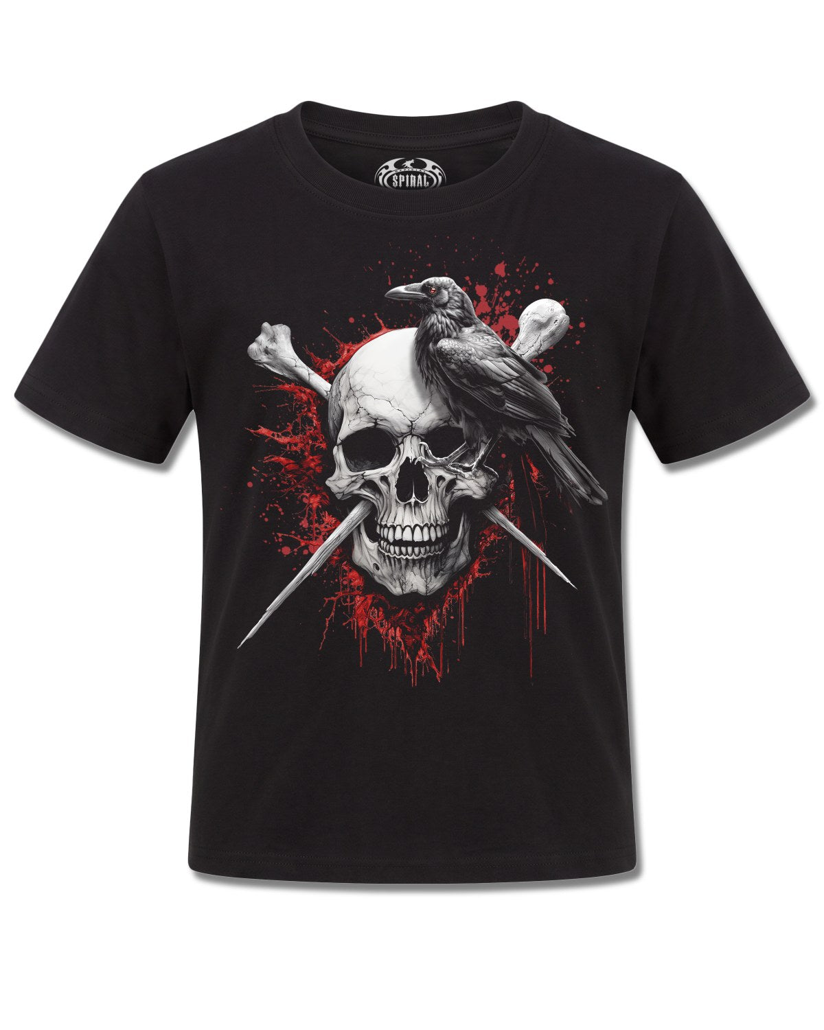 Spiral Death Raven design, front view on Black K121, Rock Off Retail official merch