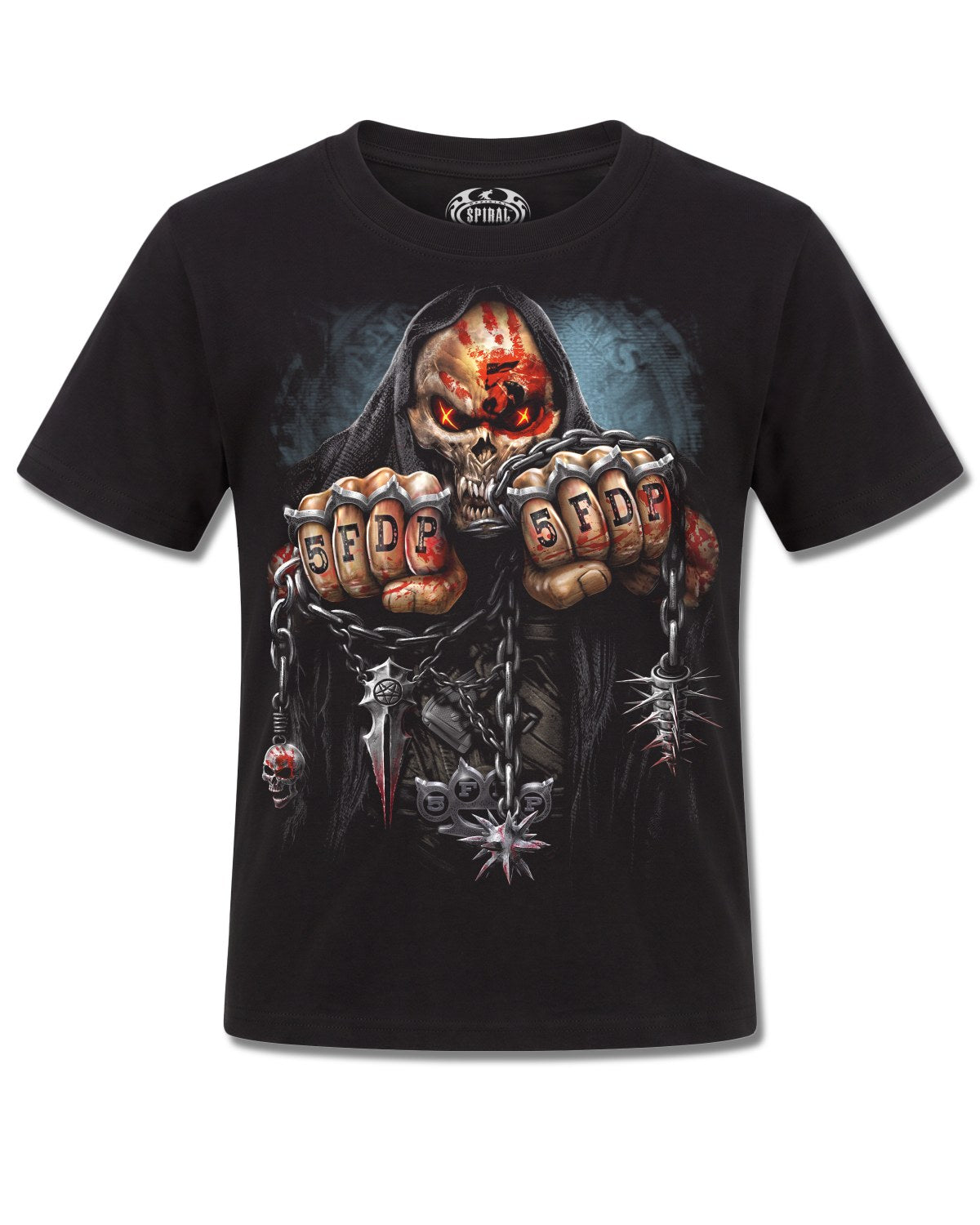 Five Finger Death Punch Game Over (Five Finger Death Punch) design, front view on Black K121, Rock Off Retail official merch