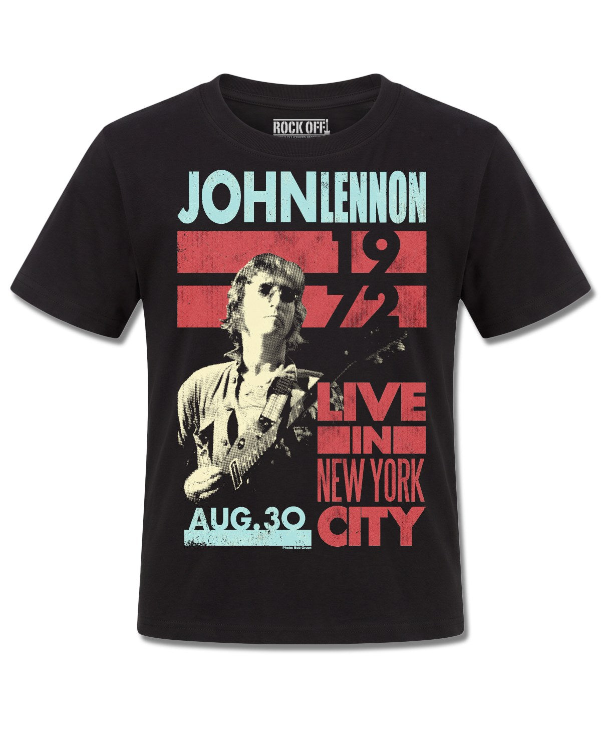John Lennon Live In New York City (John Lennon) design, front view on Black K121, Rock Off Retail official merch