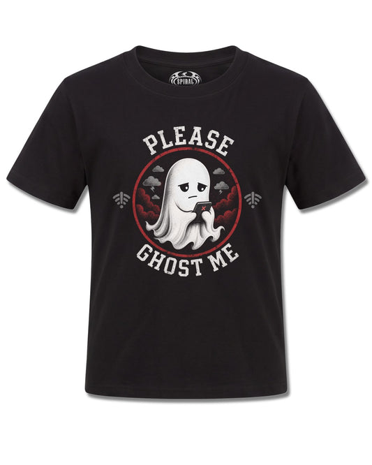 Spiral Ghost Me design, front view on Black K121, Rock Off Retail official merch