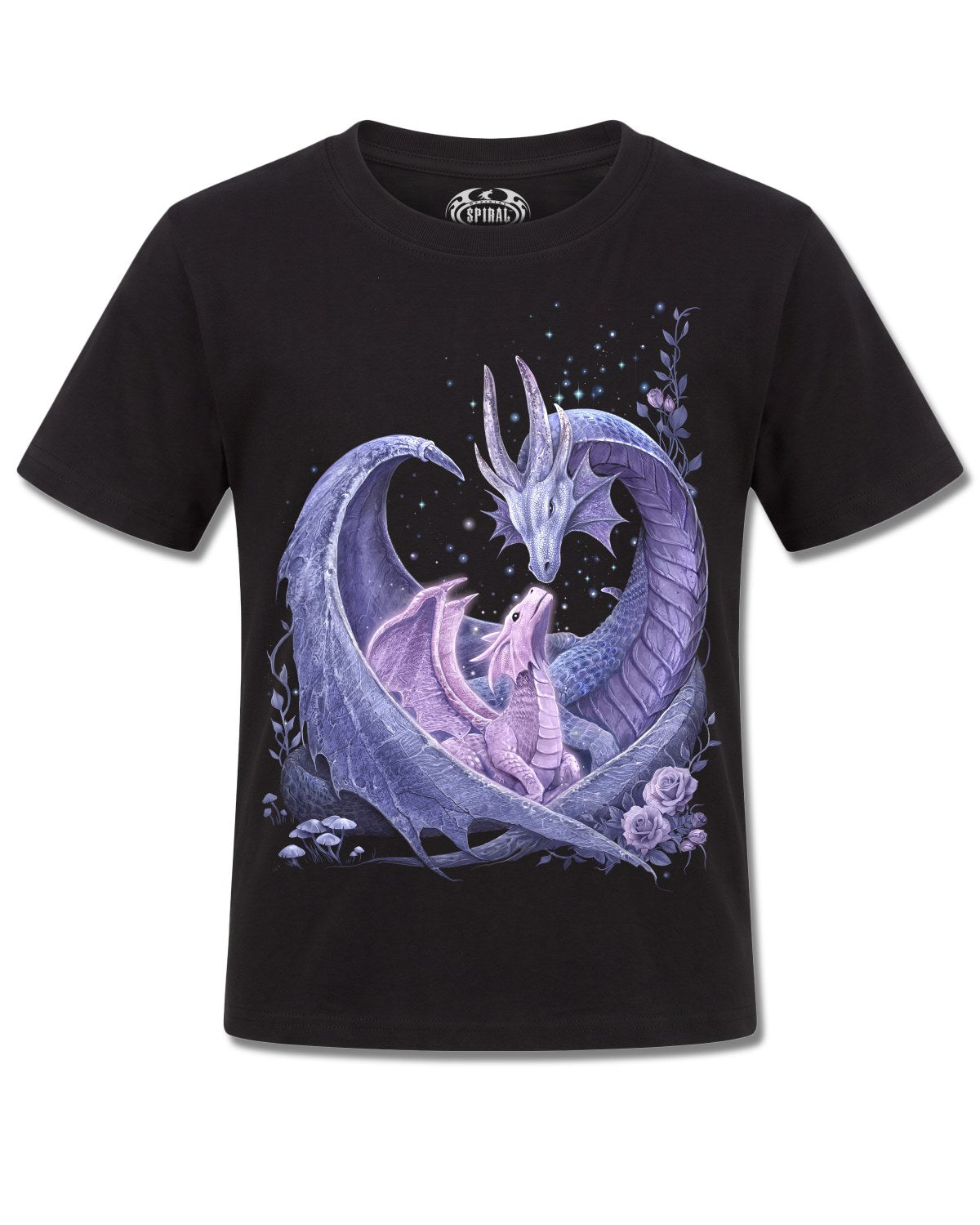 Spiral Maternal Instincts design, front view on Black K121, Rock Off Retail official merch