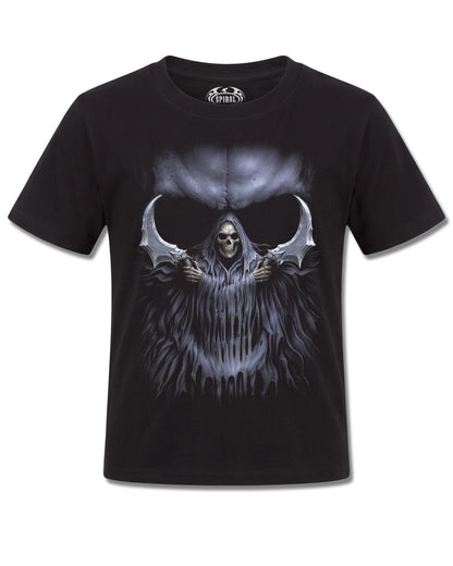 Spiral Double Death design, front view on Black K121, Rock Off Retail official merch