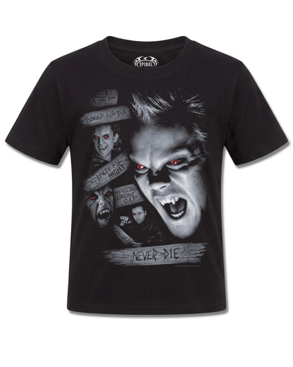 The Lost Boys Never Die (The Lost Boys) design, front view on Black K121, Rock Off Retail official merch