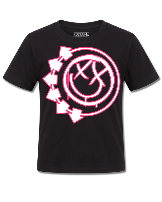 Blink-182 Six Arrow Smile (blink-182) design, front view on Black K121, Rock Off Retail official merch