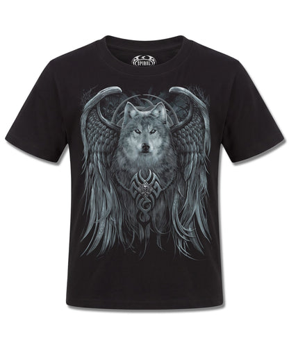 Spiral Wolf Spirit design, front view on Black K121, Rock Off Retail official merch