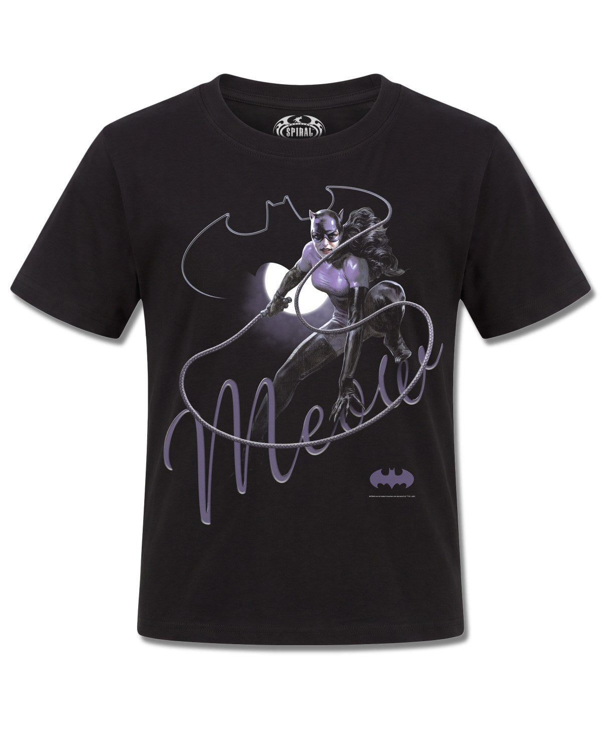 DC Comics Catwoman Meow (Batman) design, front view on Black K121, Rock Off Retail official merch