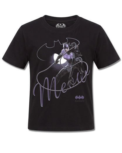 DC Comics Catwoman Meow (Batman) design, front view on Black K121, Rock Off Retail official merch