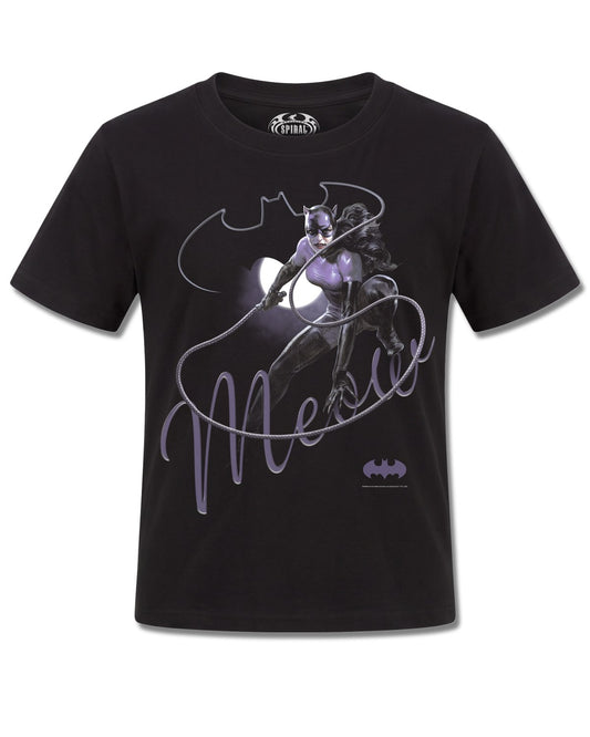 DC Comics Catwoman Meow (Batman) design, front view on Black K121, Rock Off Retail official merch