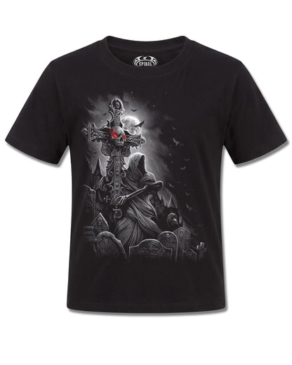 Spiral Grave Walker design, front view on Black K121, Rock Off Retail official merch