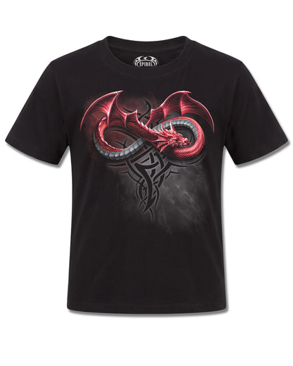 Spiral Infinity Dragons design, front view on Black K121, Rock Off Retail official merch