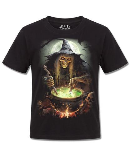 Spiral Witch's Brew design, front view on Black K121, Rock Off Retail official merch