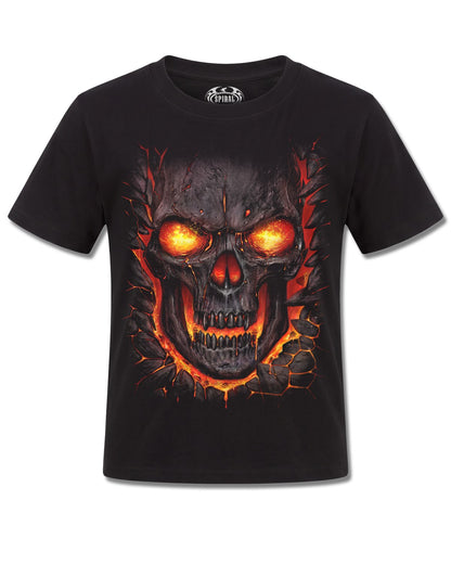 Spiral Skull Lava design, front view on Black K121, Rock Off Retail official merch