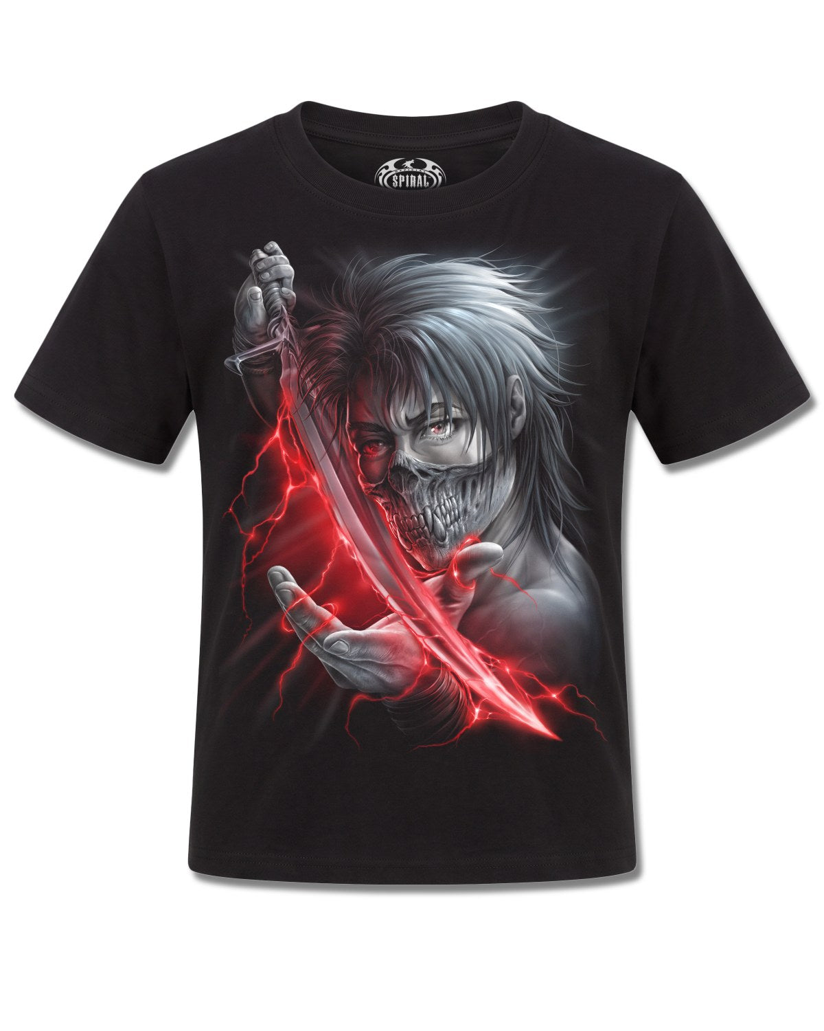 Spiral Aku No design, front view on Black K121, Rock Off Retail official merch