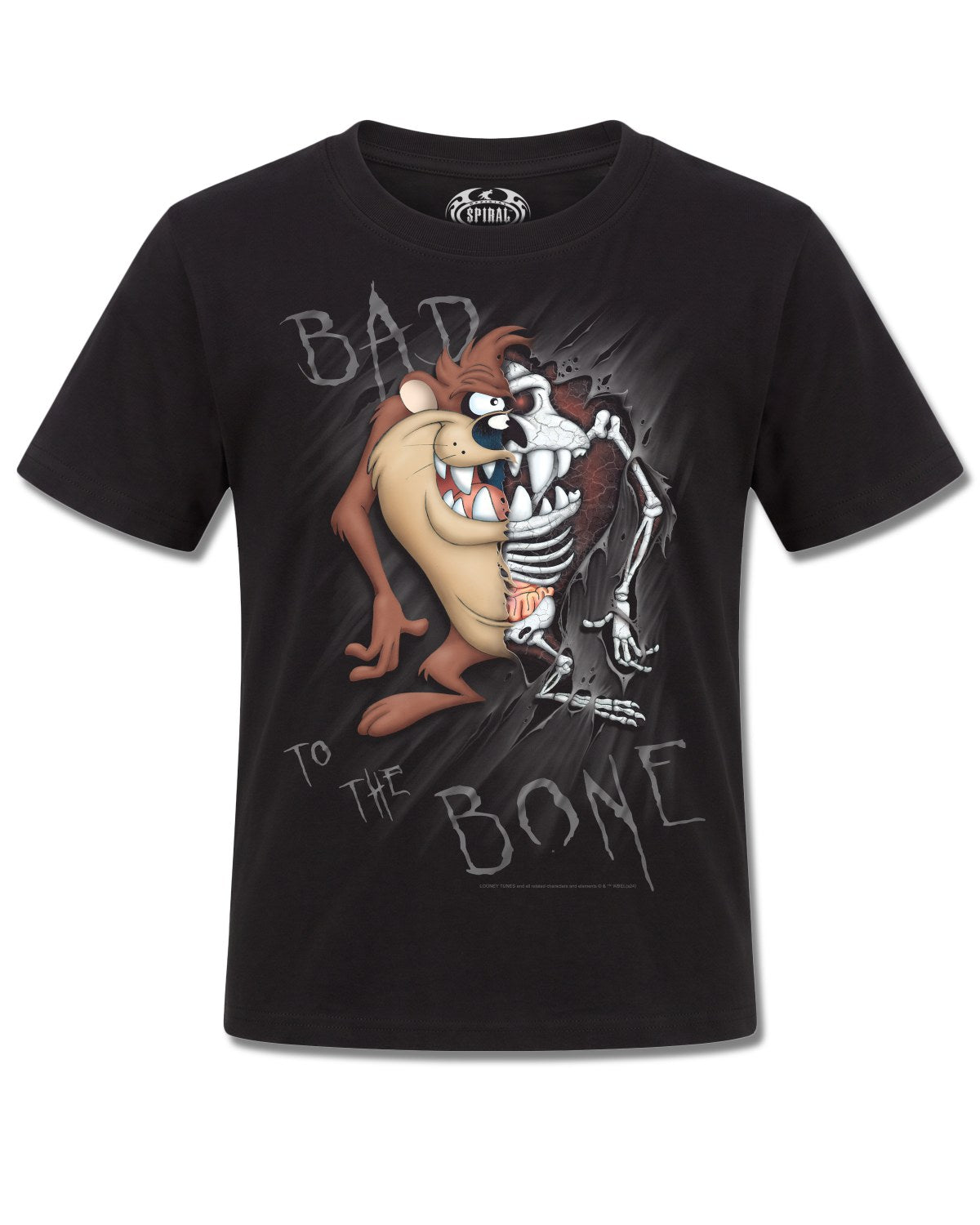 Looney Tunes Taz Bad 2 D Bone (Looney Tunes) design, front view on Black K121, Rock Off Retail official merch
