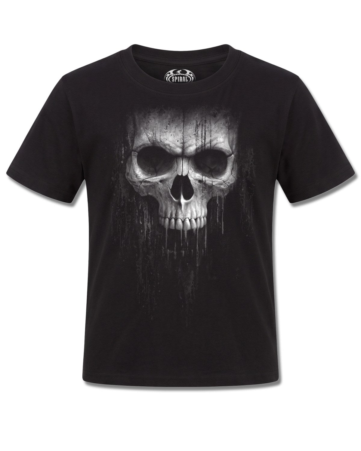 Spiral Acid Skull design, front view on Black K121, Rock Off Retail official merch