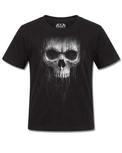 Spiral Acid Skull design, front view on Black K121, Rock Off Retail official merch