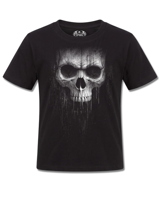 Spiral Acid Skull design, front view on Black K121, Rock Off Retail official merch