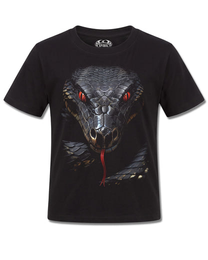 Spiral Basilisk design, front view on Black K121, Rock Off Retail official merch
