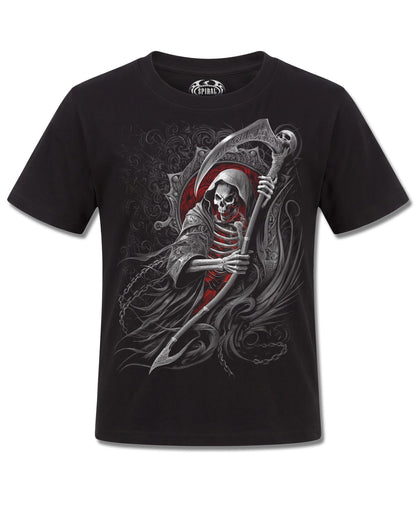 Spiral Reaper's Portal design, front view on Black K121, Rock Off Retail official merch
