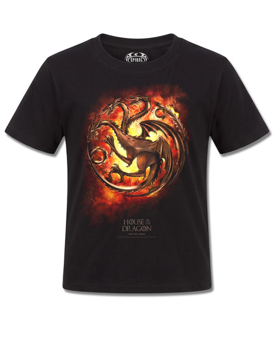 House Of The Dragon Dragon Flames (House Of The Dragon) design, front view on Black K121, Rock Off Retail official merch