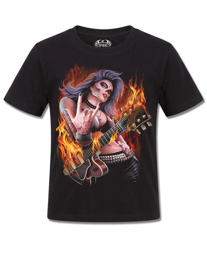 Spiral Rocking The Dead design, front view on Black K121, Rock Off Retail official merch