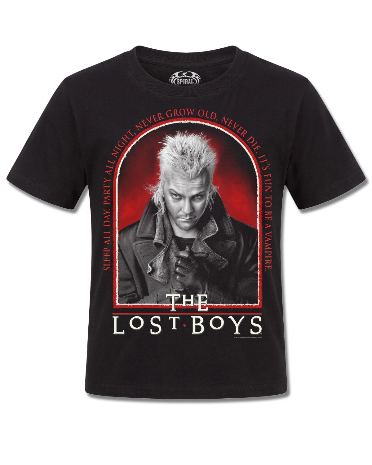 The Lost Boys Fun To Be A Vampire (The Lost Boys) design, front view on Black K121, Rock Off Retail official merch