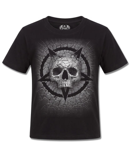 Spiral Cracking Up design, front view on Black K121, Rock Off Retail official merch