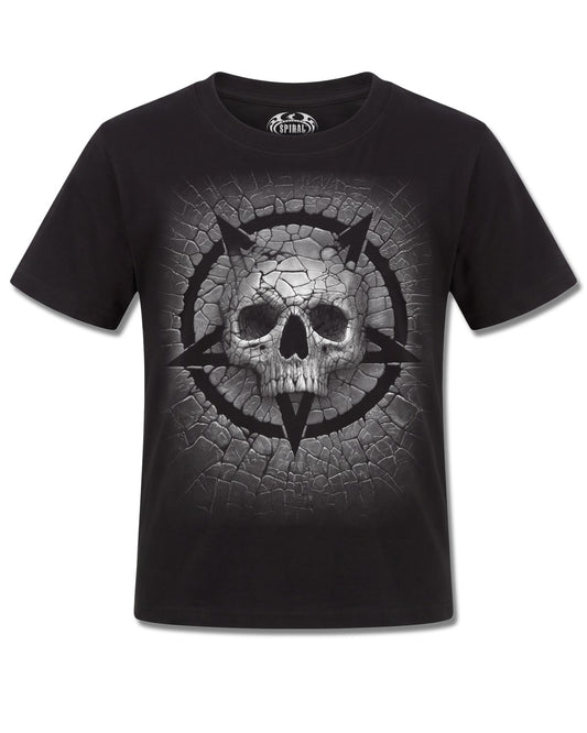 Spiral Cracking Up design, front view on Black K121, Rock Off Retail official merch
