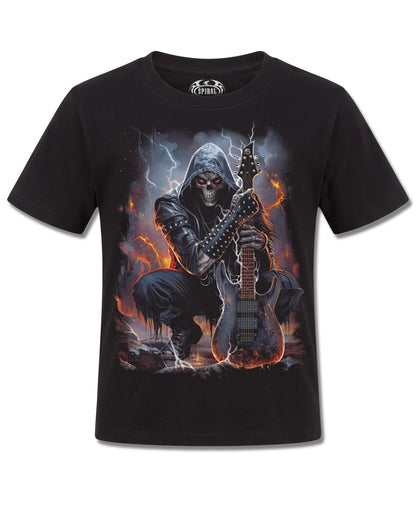 Spiral Death Rocker design, front view on Black K121, Rock Off Retail official merch
